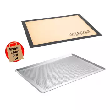 Lot plaque à pâtisserie perforée + Tapis de cuisson perforé De Buyer