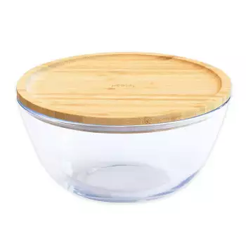 Boîte hermétique verre ronde avec Couvercle Bambou Pebbly