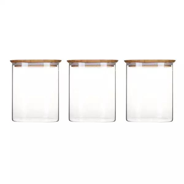 Set de 3 Boîtes Carrées en Verre Couvercle Bambou Pebbly