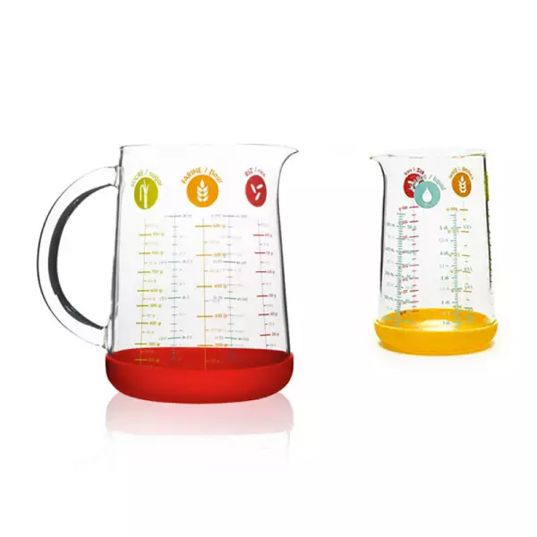 Lot 2 verres mesureurs 1 litre et 500 ml Pebbly