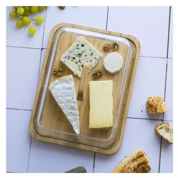 Plateau à Fromage en Verre & Bambou Pebbly