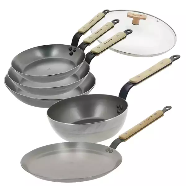 Batterie de cuisine 6 pièces Mineral B Bois avec sauteuse De Buyer