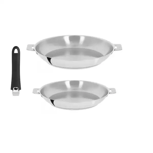 Set 2 poêles inox Mutine Amovible + poignée noire Mutine Cristel