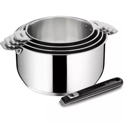 Lot 4 casseroles + 1 poignée Lagostina Salvaspazio + fond Lagotherm