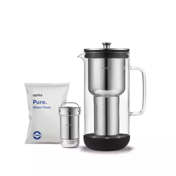 Carafe à eau filtrante verre et inox Aarke