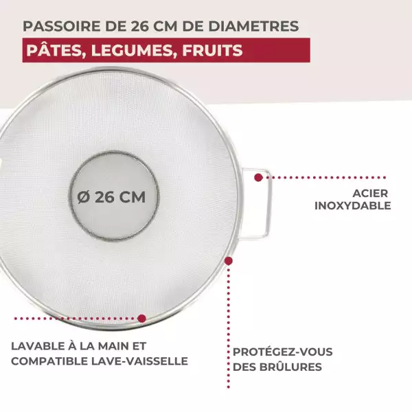 Passoire Tamis à mailles fines inox sur pied Fackelmann