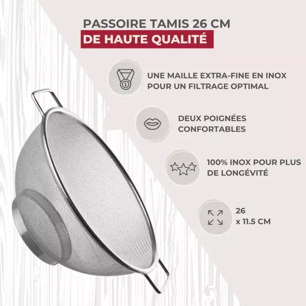 Passoire Tamis à mailles fines inox sur pied Fackelmann