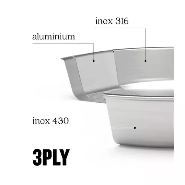 Lot 2 poêles inox Tri-Ply 24 et 28 cm + 1 poignée Evolution Beka