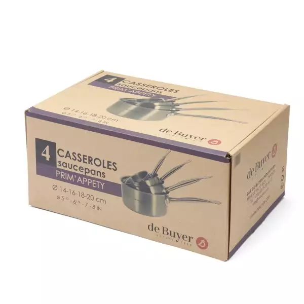 Lot 4 casseroles inox Prim Appety De Buyer