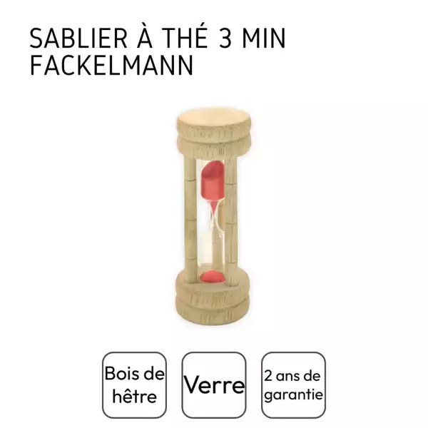 Minuteur sablier de cuisine 3 minutes Fackelman Wood Edition