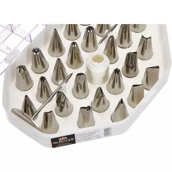Coffret 26 douilles à pâtisserie inox fines spéciales décor De Buyer