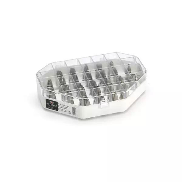 Coffret 26 douilles à pâtisserie inox fines spéciales décor De Buyer