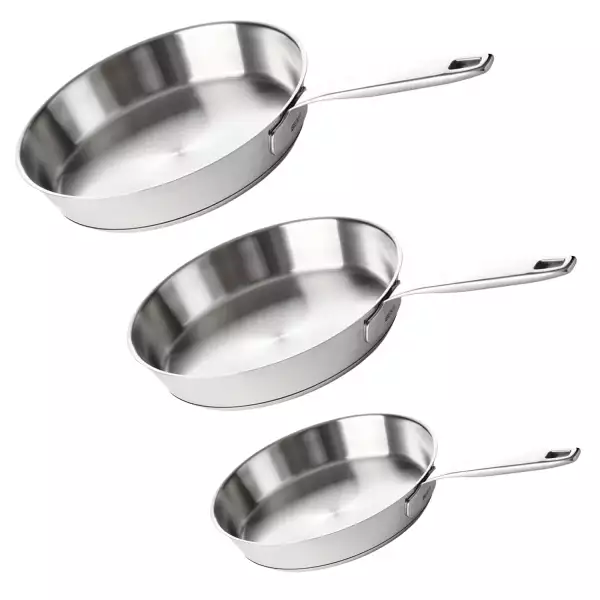 Lot 3 poêles inox 20 24 28 cm Maestro Beka