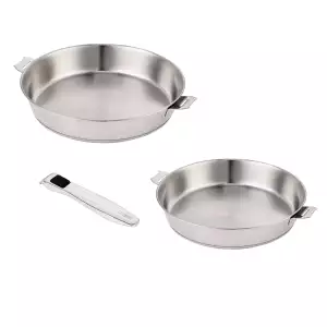 140x140 - Lot 2 poêles inox 24 et 28 cm + 1 poignée Evolution Beka