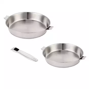 Lot 2 poêles inox 24 et 28 cm + 1 poignée Evolution Beka