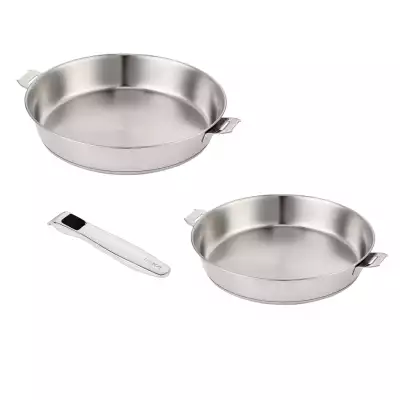 Lot 2 poêles inox 24 et 28 cm + 1 poignée Evolution Beka