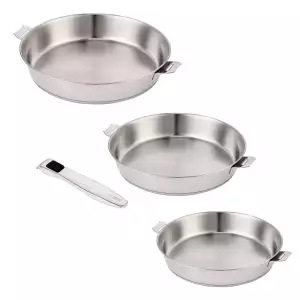 140x140 - Lot 3 poêles inox 20 24 et 28 cm + 1 poignée Evolution Beka