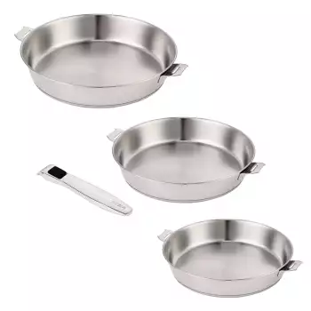 Lot 3 poêles inox 20 24 et 28 cm + 1 poignée Evolution Beka