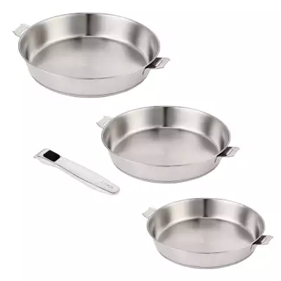Lot 3 poêles inox 20 24 et 28 cm + 1 poignée Evolution Beka
