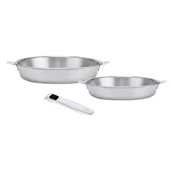Lot 2 poêles inox Tri-Ply 24 et 28 cm + 1 poignée Evolution Beka
