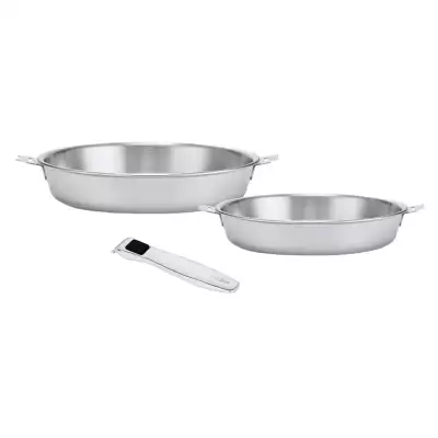 Lot 2 poêles inox Tri-Ply 24 et 28 cm + 1 poignée Evolution Beka