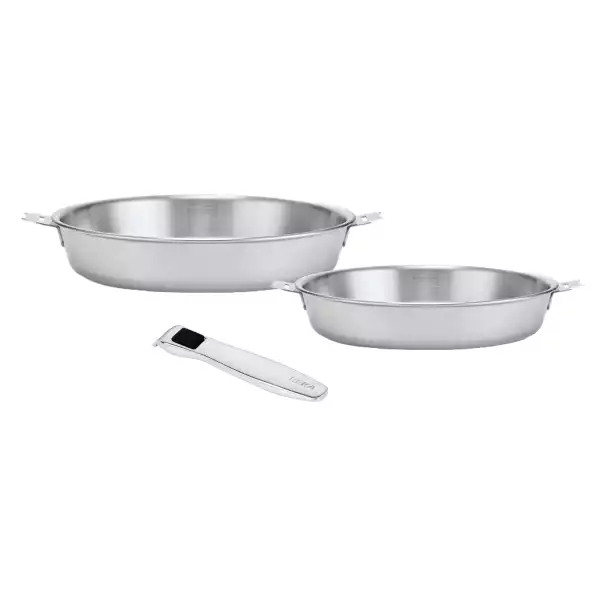 Lot 2 poêles inox Tri-Ply 24 et 28 cm + 1 poignée Evolution Beka