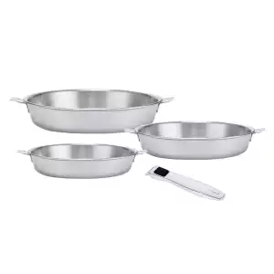 140x140 - Lot 3 poêles inox Tri-Ply 20 24 et 28 cm + 1 poignée Evolution Beka