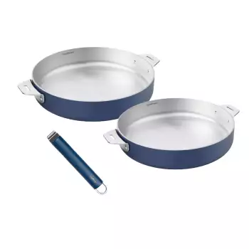 Lot 2 poêles inox 24 et 28 cm + poignée La Merveilleuse Cookut Bleu Myrtille