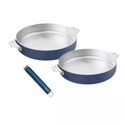 Lot 2 poêles inox 24 et 28 cm + poignée La Merveilleuse Cookut Bleu Myrtille