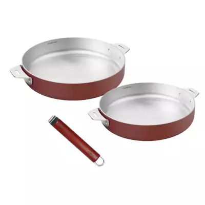 Lot 2 poêles inox 24 et 28 cm + poignée La Merveilleuse Cookut Rouge Passion