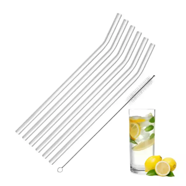 6 Pailles Coudées en Verre + Goupillon Westmark