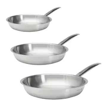 Lot 3 poêles inox Prim'Appety 20 24 et 28 cm De Buyer