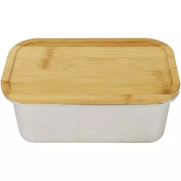 Boîte en Inox Compatible Micro-Ondes avec couvercle bambou Yoko Design 1 litre