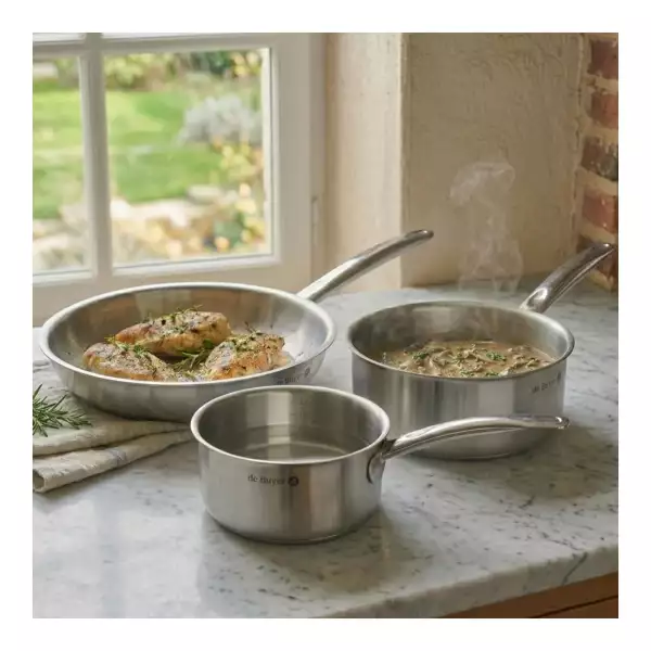 Trio Prim'Appety casserole 16 cm 20 cm et poêle 28 cm inox De Buyer