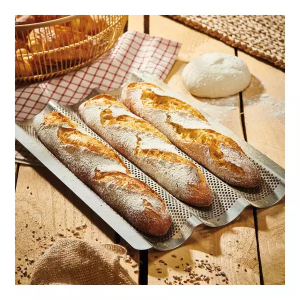 Plaque de Cuisson Perforée Inox 3 Baguettes De Buyer