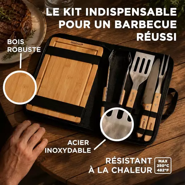 Malette barbecue compacte 4 ustensiles avec planche Mastrad