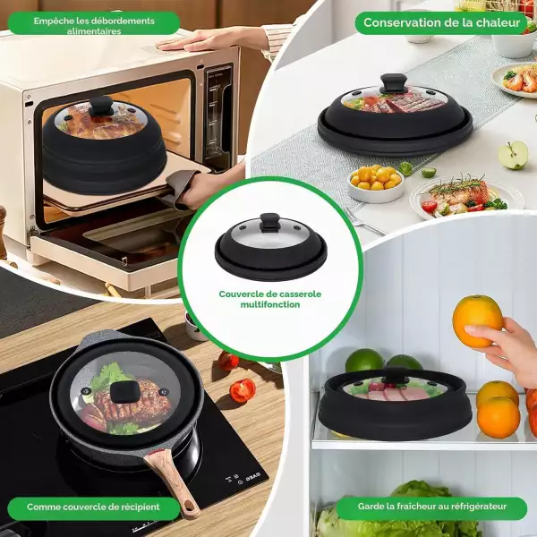 Couvercle cloche micro-ondes pliable verre silicone M & Co